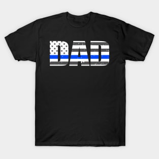 Police Dad Thin Blue Line American Flag T-Shirt